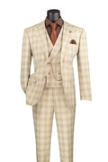 Khaki Modern Fit Windowpane 3-Piece Suit – Montavero Collection - Upscale Men's Fashion