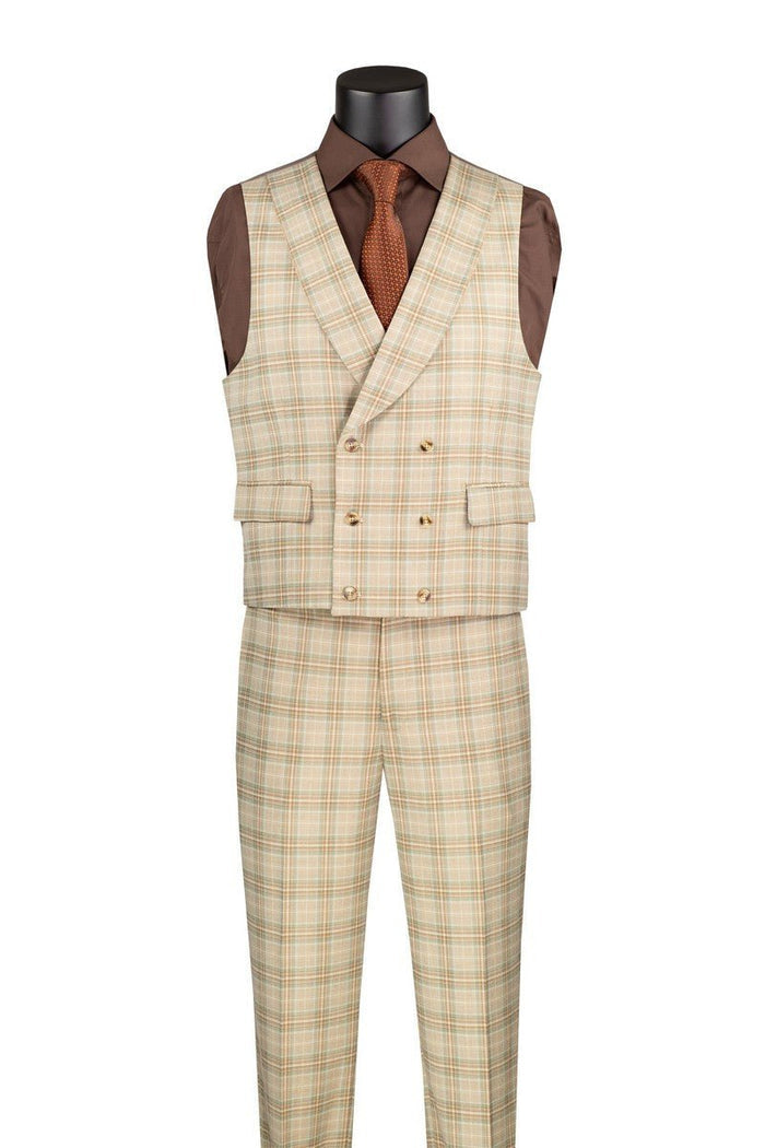 Khaki Modern Fit Windowpane 3-Piece Suit – Montavero Collection - Upscale Men's Fashion
