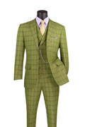 La Scale Collection-Windowpane Three Piece Suit - Moss Green - Upscale Men's Fashion