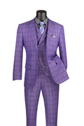 La Scale Collection-Windowpane Three Piece Suit - Purple - Upscale Men's Fashion