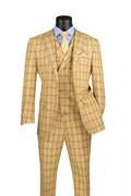La Scale Collection-Windowpane Three Piece Suit - Tan - Upscale Men's Fashion