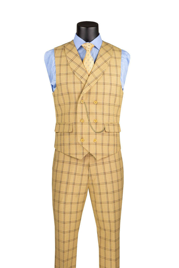 La Scale Collection-Windowpane Three Piece Suit - Tan - Upscale Men's Fashion