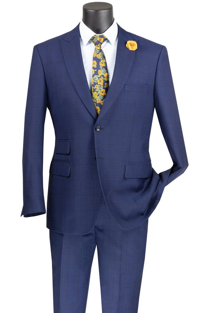 Lazio Collection – Blue Modern Fit Windowpane Suit - Upscale Men's Fashion