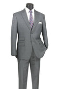 Lazio Collection – Gray Modern Fit Windowpane Suit - Upscale Men's Fashion