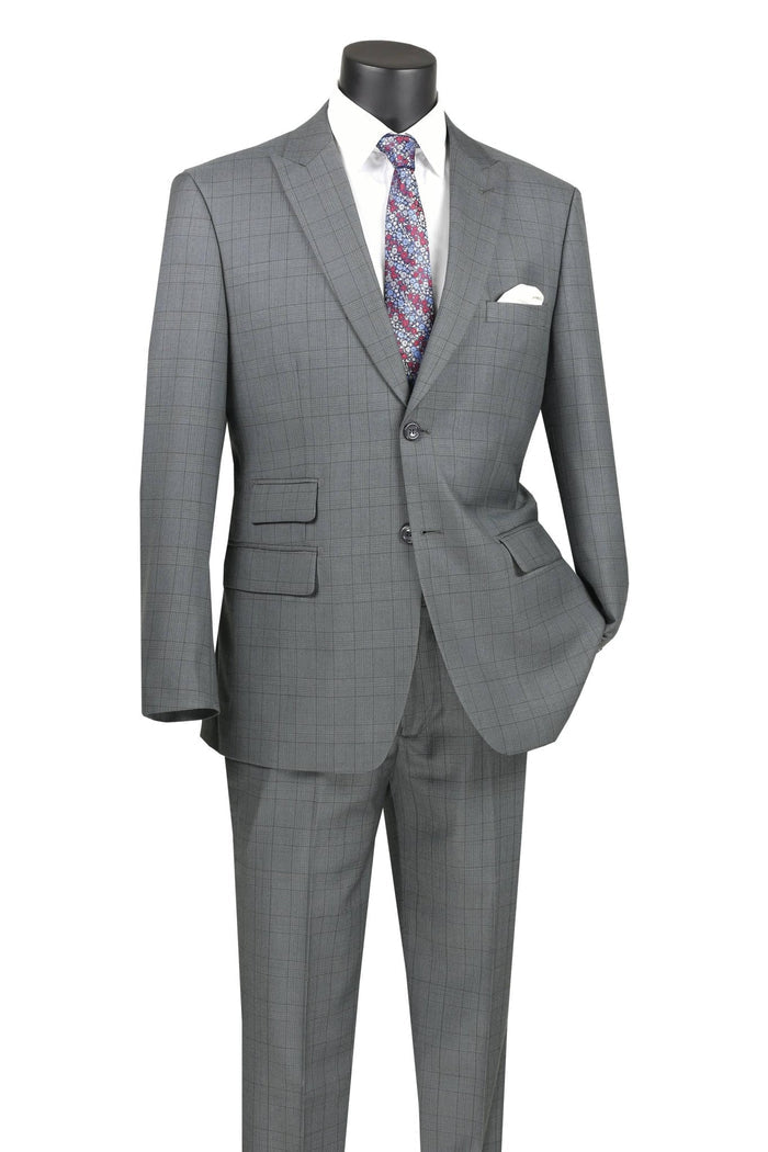 Lazio Collection – Gray Modern Fit Windowpane Suit - Upscale Men's Fashion