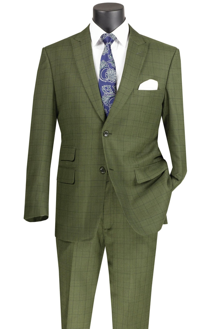 Lazio Collection – Olive Modern Fit Windowpane Suit - Upscale Men's Fashion