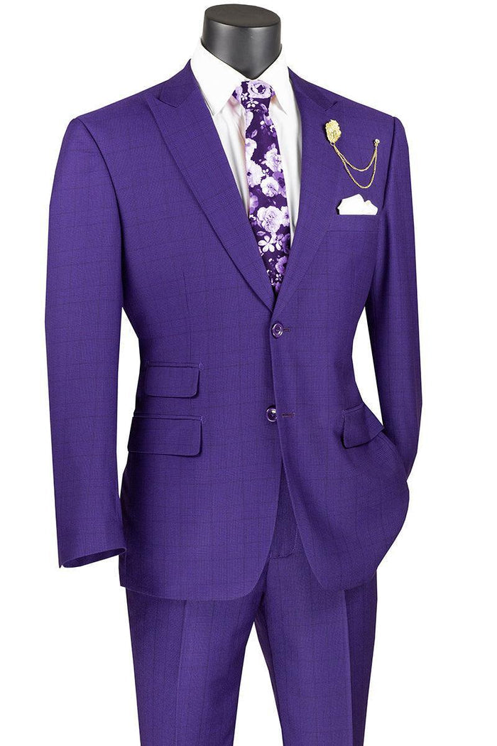 Lazio Collection –Purple Modern Fit Windowpane Suit - Upscale Men's Fashion