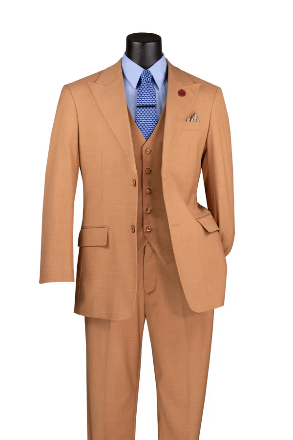 Light Amber Textured Regular Fit 3-Piece Suit – Bellavere Collection - Upscale Men's Fashion