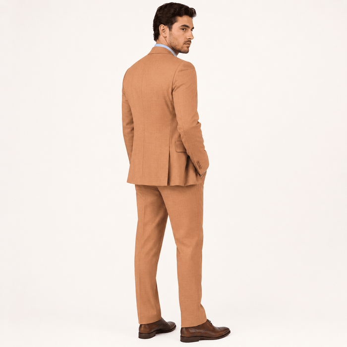Light Amber Textured Regular Fit 3-Piece Suit – Bellavere Collection - Upscale Men's Fashion
