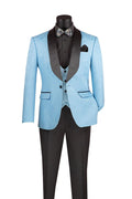 Light Blue Slim Fit Jacquard 3-Piece Tuxedo with Shawl Lapel – Rivoli Collection - Upscale Men's Fashion