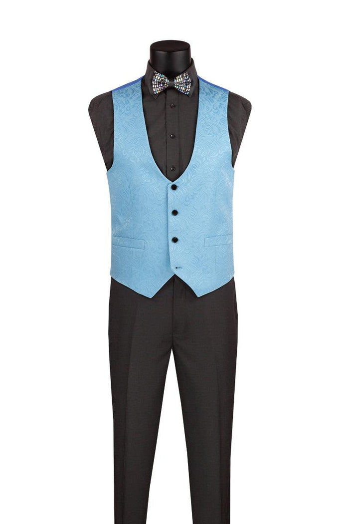 Light Blue Slim Fit Jacquard 3-Piece Tuxedo with Shawl Lapel – Rivoli Collection - Upscale Men's Fashion