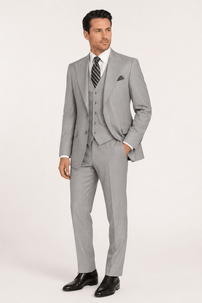 Light Gray Textured Regular Fit 3-Piece Suit – Bellavere Collection - Upscale Men's Fashion