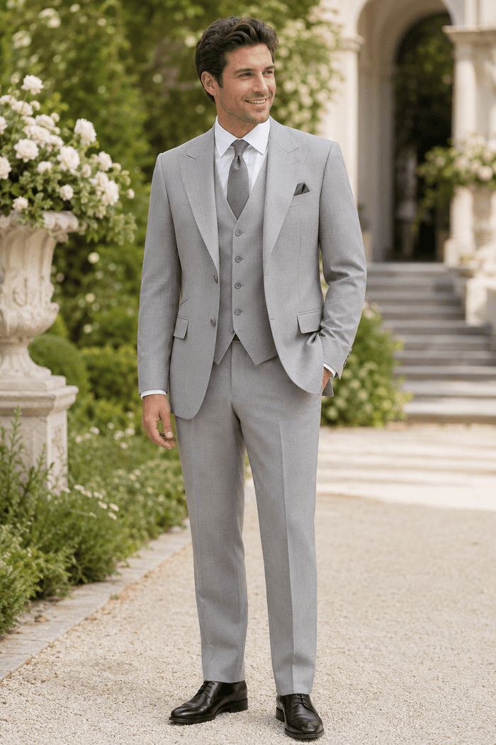 Light Gray Textured Regular Fit 3-Piece Suit – Bellavere Collection - Upscale Men's Fashion