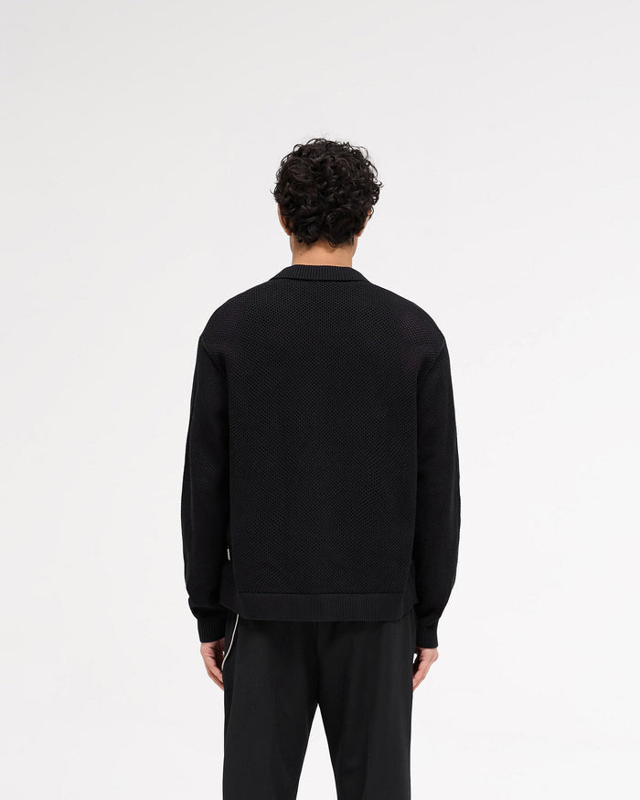 Long Sleeve Mesh Knit Shirt - Jet Black