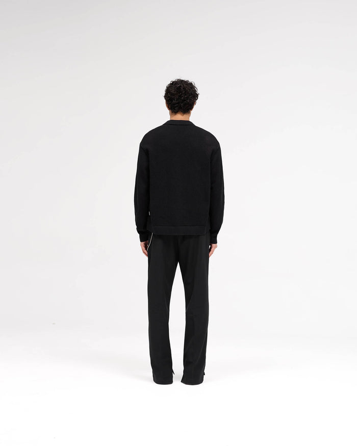 Long Sleeve Mesh Knit Shirt - Jet Black