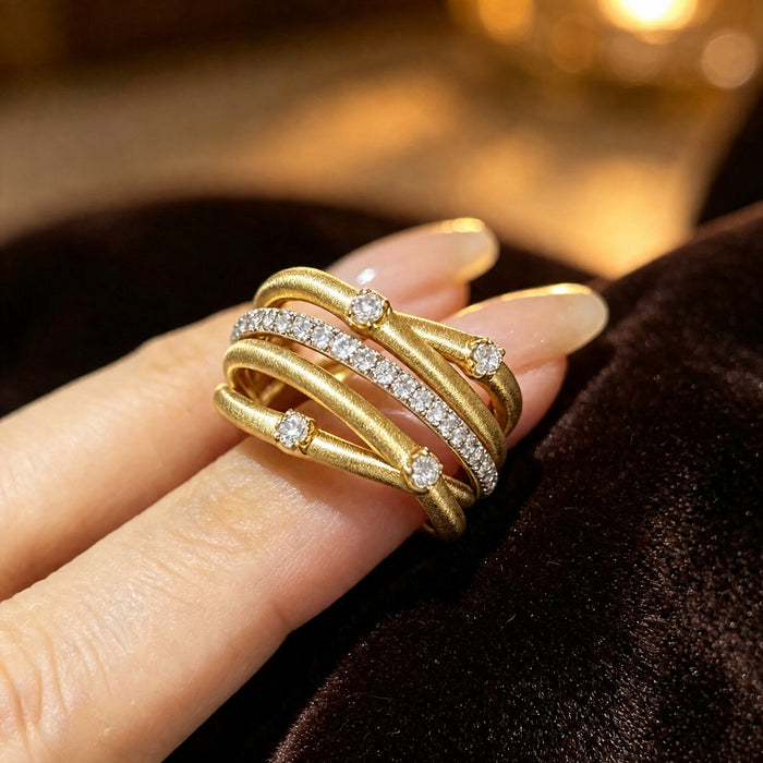 Close-up of the Lumi Cascade Ring worn on the hand