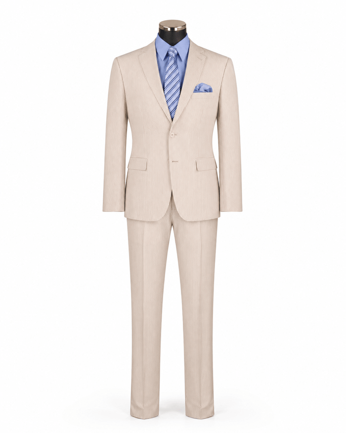 MEN'S 2PC SEERSUCKER MODERN FIT SUIT IN TAN PINSTRIPE - Upscale Men's Fashion