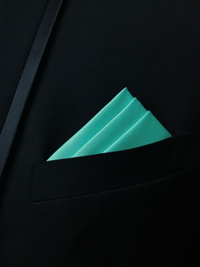 Men's Aquamarine Solid Satin Pocket Square - Upscale Men's Fashion
