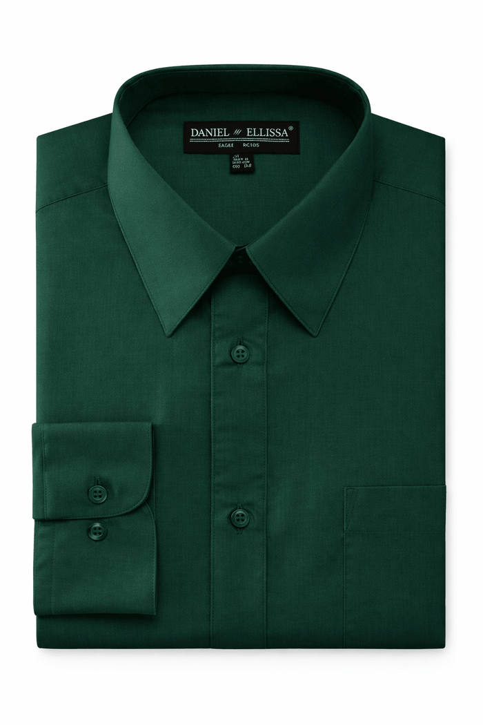 Men's Basic Dress Shirt with Convertible Cuff -Color Hunter Green - Upscale Men's Fashion