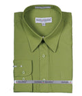 Men's Basic Dress Shirt with Convertible Cuff -Dark Lime - Upscale Men's Fashion