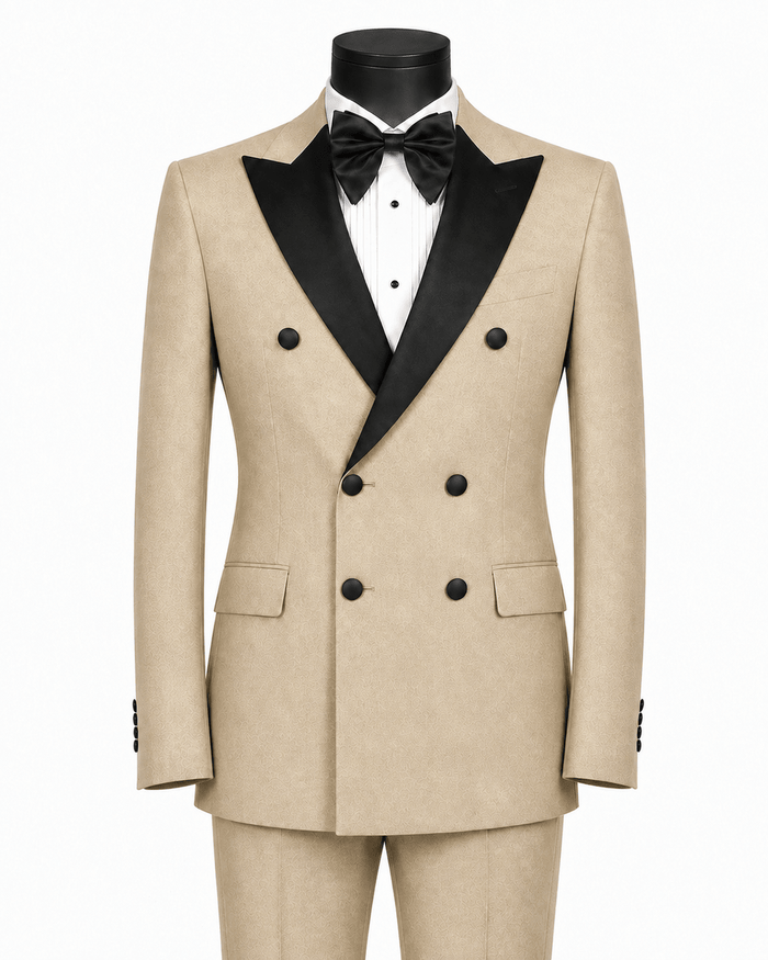 Men's Beige Modern Fit Double-Breasted 2-Piece Tuxedo – Castello Collection - Upscale Men's Fashion