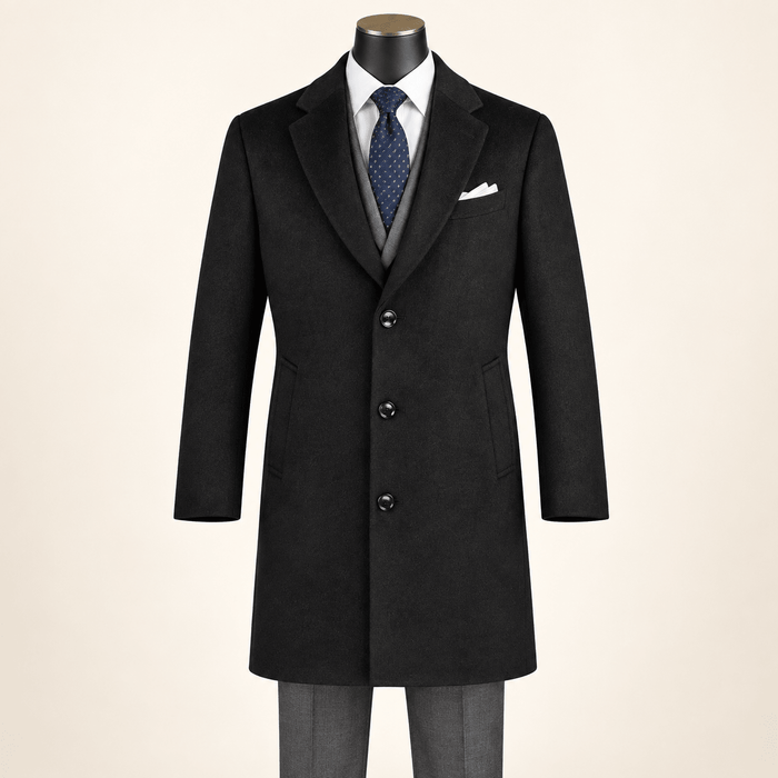 Men's Black 38" Knee-Length Wool-Blend Topcoat – Nordic Collection - Upscale Men's Fashion