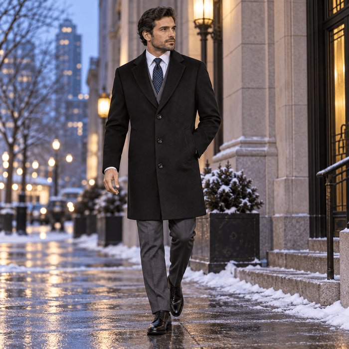 Men's Black 38" Knee-Length Wool-Blend Topcoat – Nordic Collection - Upscale Men's Fashion