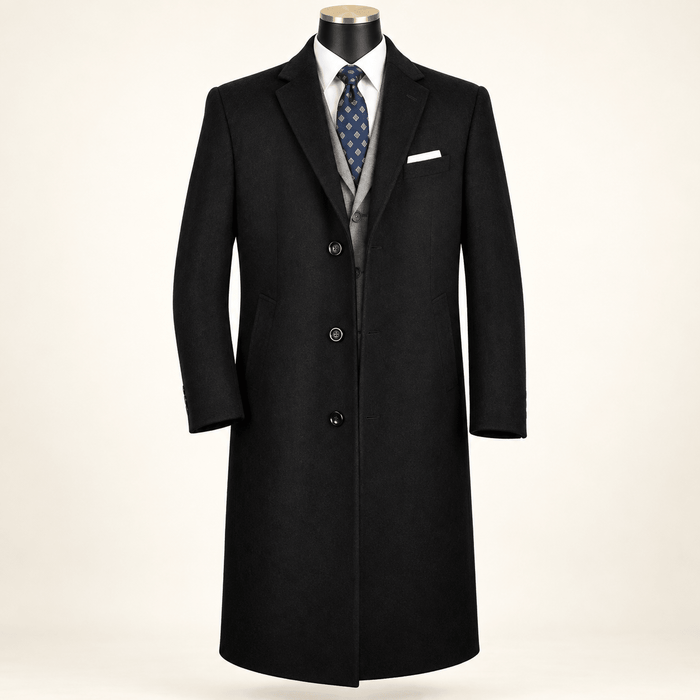 Men's Black 48" Full-Length Wool-Blend Topcoat – Nordic Collection - Upscale Men's Fashion