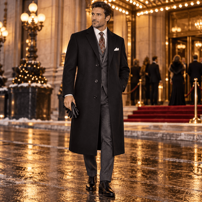 Men's Black 48" Full-Length Wool-Blend Topcoat – Nordic Collection - Upscale Men's Fashion