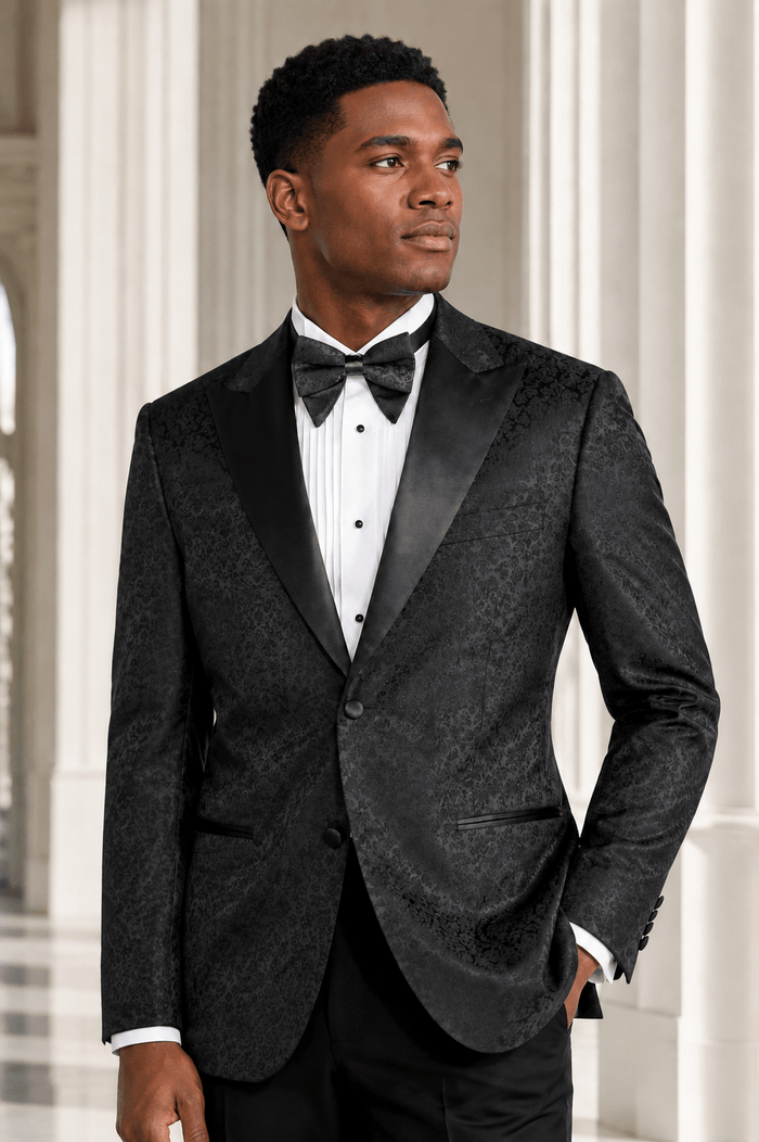 Men's Black Floral Jacquard Regular Fit Dinner Jacket – Fiorenzo Collection - Upscale Men's Fashion