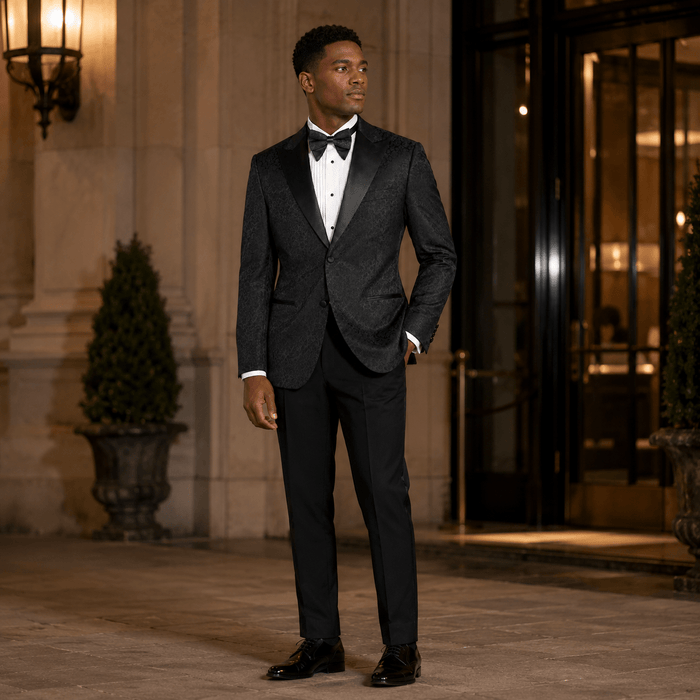 Men's Black Floral Jacquard Regular Fit Dinner Jacket – Fiorenzo Collection - Upscale Men's Fashion
