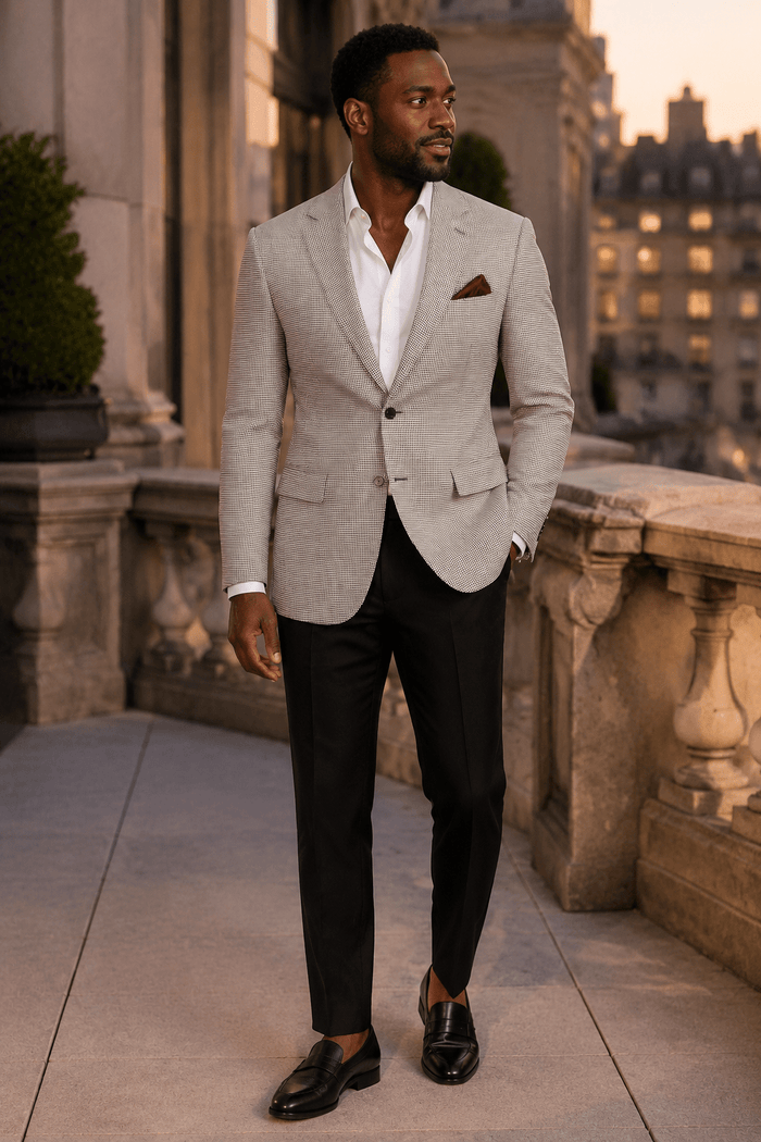 Men's Black Houndstooth Modern Fit 2-Button Blazer - Upscale Men's Fashion