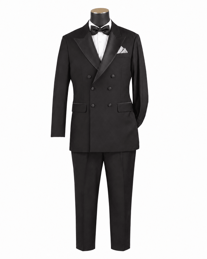 Men’s Black Modern Fit 2-Piece Double-Breasted Tuxedo – Bellavaro Collection - Upscale Men's Fashion