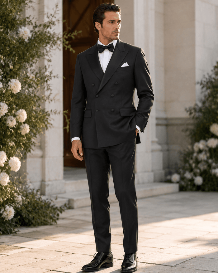 Men’s Black Modern Fit 2-Piece Double-Breasted Tuxedo – Bellavaro Collection - Upscale Men's Fashion