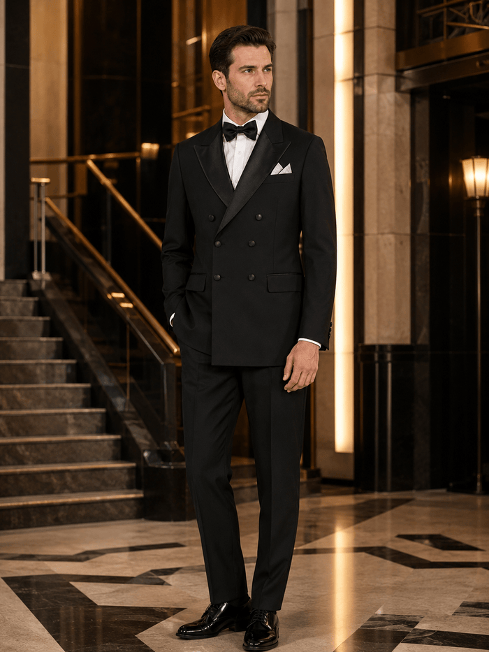 Men’s Black Modern Fit 2-Piece Double-Breasted Tuxedo – Bellavaro Collection - Upscale Men's Fashion
