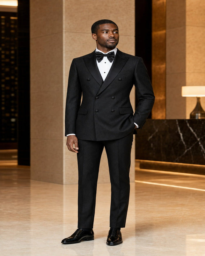 Men's Black Modern Fit Double-Breasted 2-Piece Tuxedo – Castello Collection - Upscale Men's Fashion