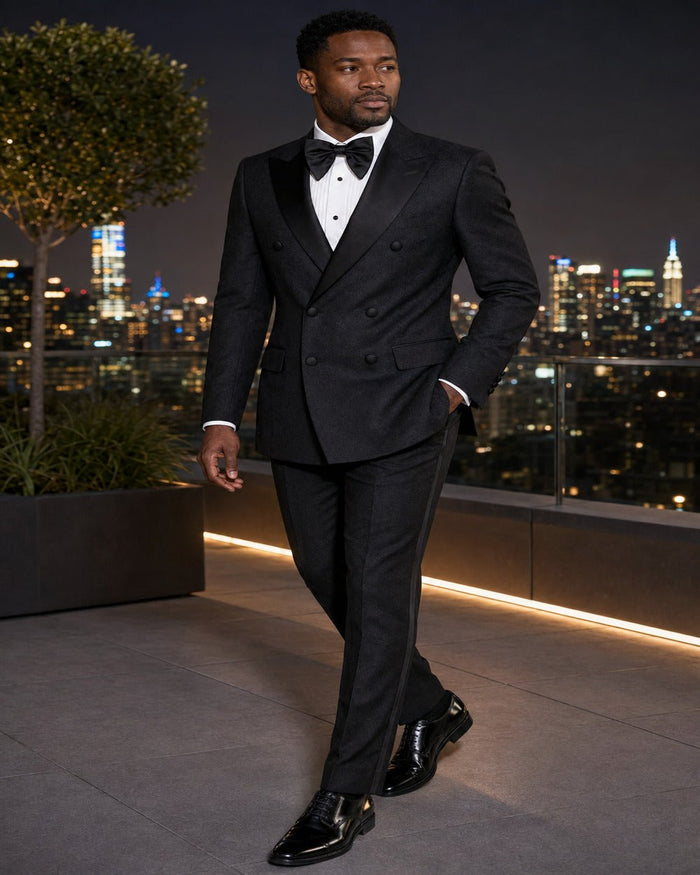 Men's Black Modern Fit Double-Breasted 2-Piece Tuxedo – Castello Collection - Upscale Men's Fashion