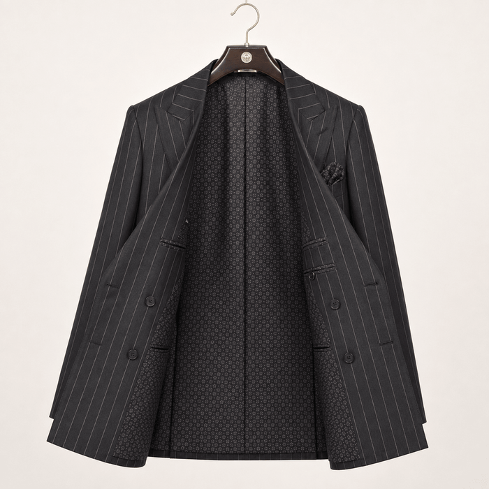 Men’s Black Pinstripe Regular Fit Double-Breasted Suit – Cavallo Collection - Upscale Men's Fashion