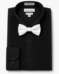 Men's Black Pleated Wing Collar Tuxedo Shirt – Regular Fit Convertible Cuff - Upscale Men's Fashion