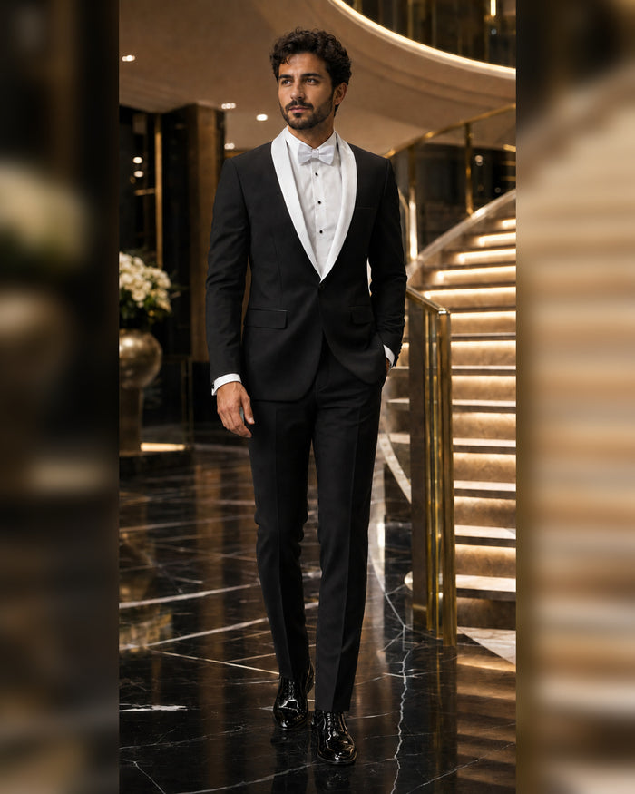 Men's Black Slim Fit 2-Piece Shawl Lapel Tuxedo – Aurelio Collection - Upscale Men's Fashion
