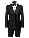 Men’s Black Slim Fit 3-Piece Satin-Look Suit with Vest – Valdoro Collection - Upscale Men's Fashion
