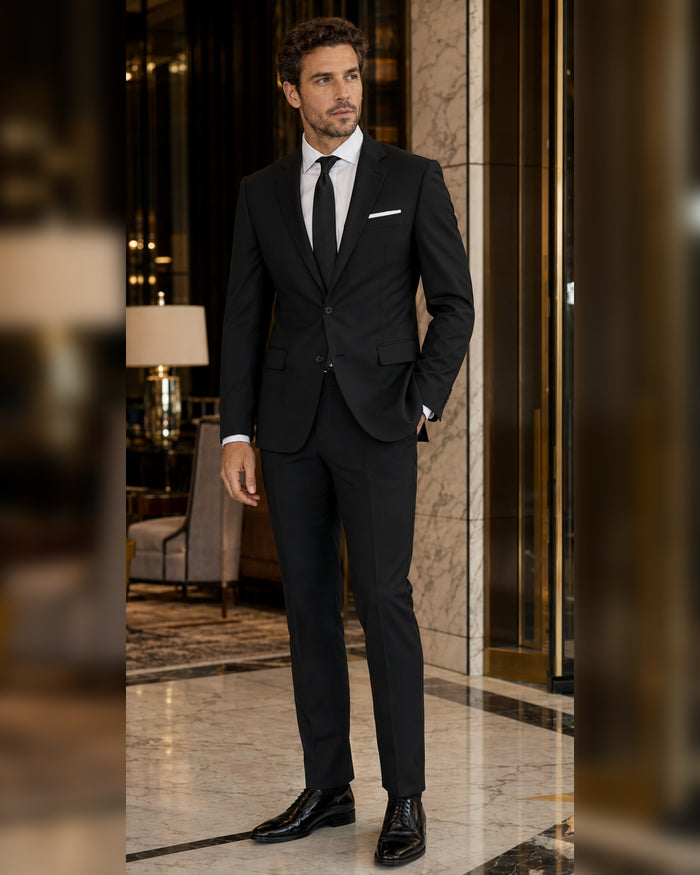 Men's Black Slim Fit Stretch 2-Piece Suit – Valenza Collection - Upscale Men's Fashion