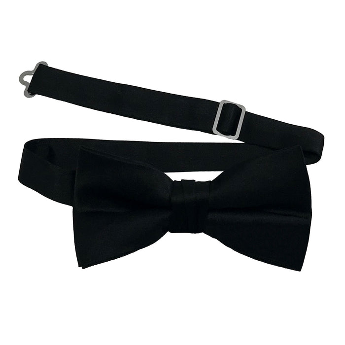 Men's Black Solid Satin Pre-Tied Bow Tie - Upscale Men's Fashion