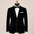 Men's Black Velvet Regular Fit Sport Coat with Black Trim - Upscale Men's Fashion