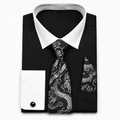 Men's Black White Collar French Cuff Dress Shirt Set - Upscale Men's Fashion