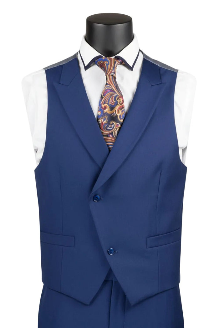 Men’s Blue Modern Fit 3-Piece Suit with Double-Breasted Vest – Altavilla Collection - Upscale Men's Fashion