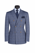 Men's Blue Windowpane Double-Breasted Blazer - Upscale Men's Fashion