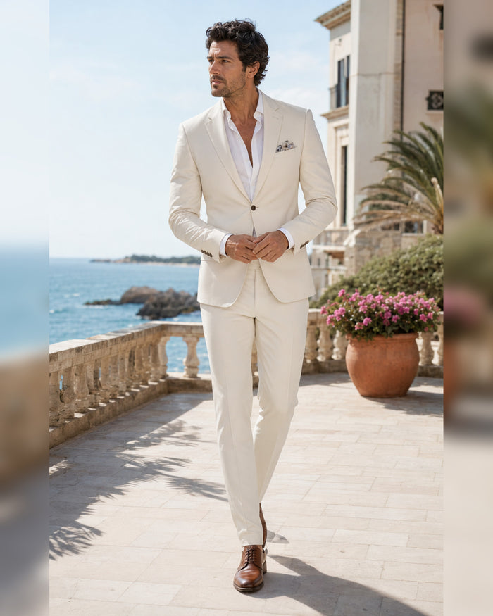 Men's Bone White Slim Fit Stretch 2-Piece Suit – Valenza Collection - Upscale Men's Fashion
