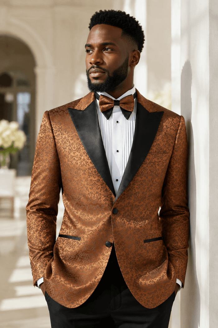 Men's Brown Floral Jacquard Regular Fit Dinner Jacket – Fiorenzo Collection - Upscale Men's Fashion