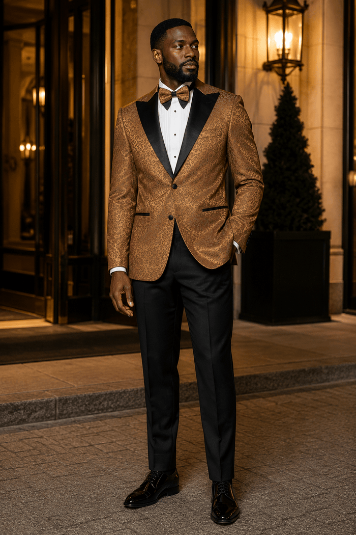Men's Brown Floral Jacquard Regular Fit Dinner Jacket – Fiorenzo Collection - Upscale Men's Fashion